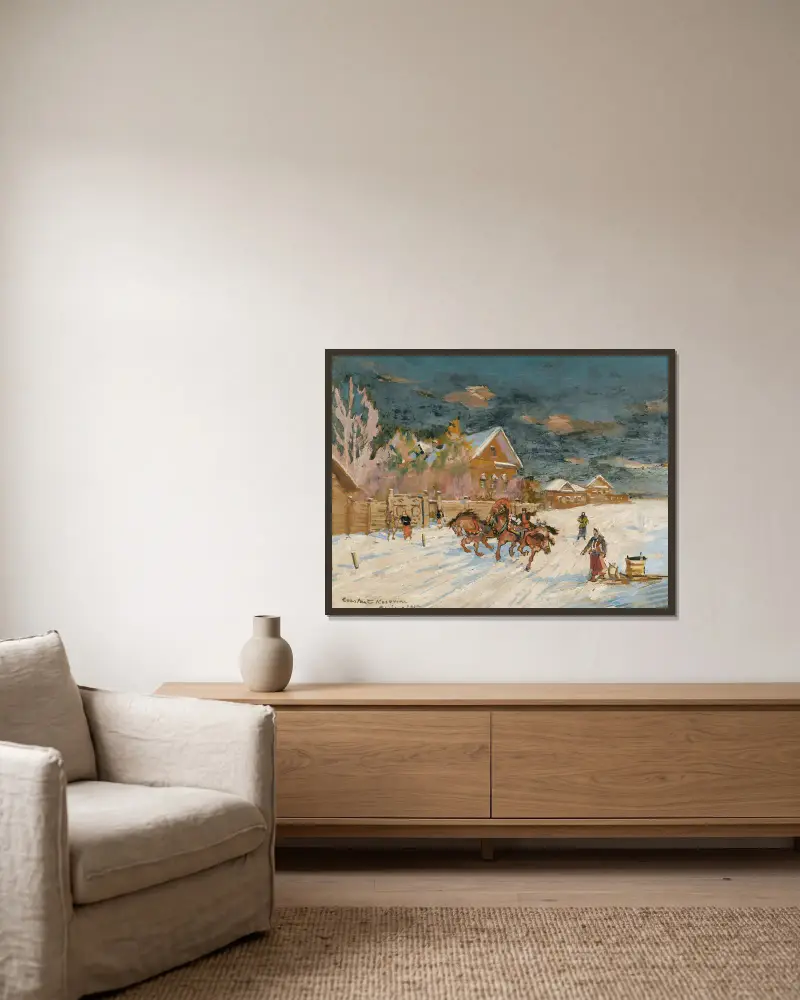 Winterlandschaft, Nr. 1 von Konstantin Alexeevich Korovin gerahmt an einer Wand