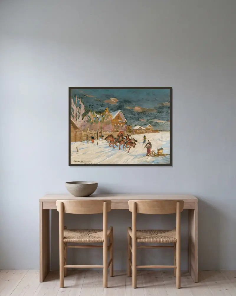 Winterlandschaft, Nr. 1 von Konstantin Alexeevich Korovin gerahmt an einer Wand