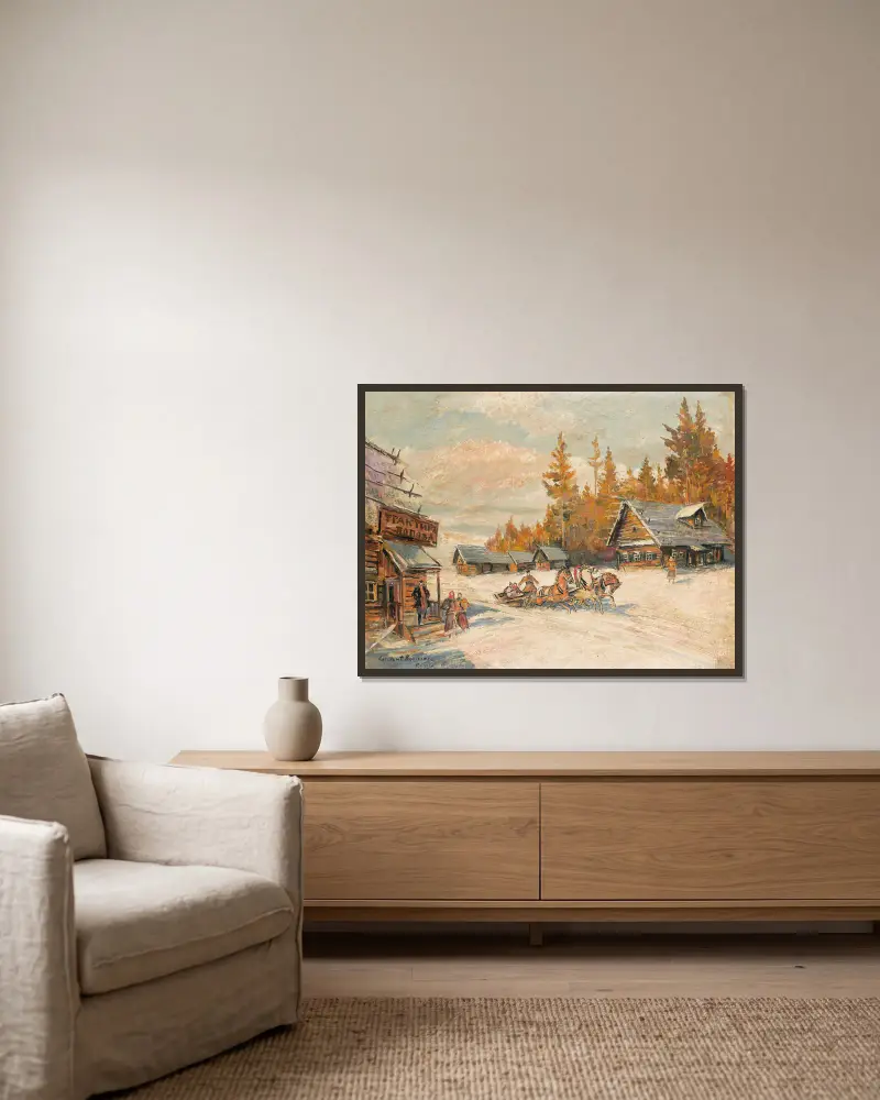 Winterfahrt mit dem Schlitten von Konstantin Alexeevich Korovin gerahmt an einer Wand