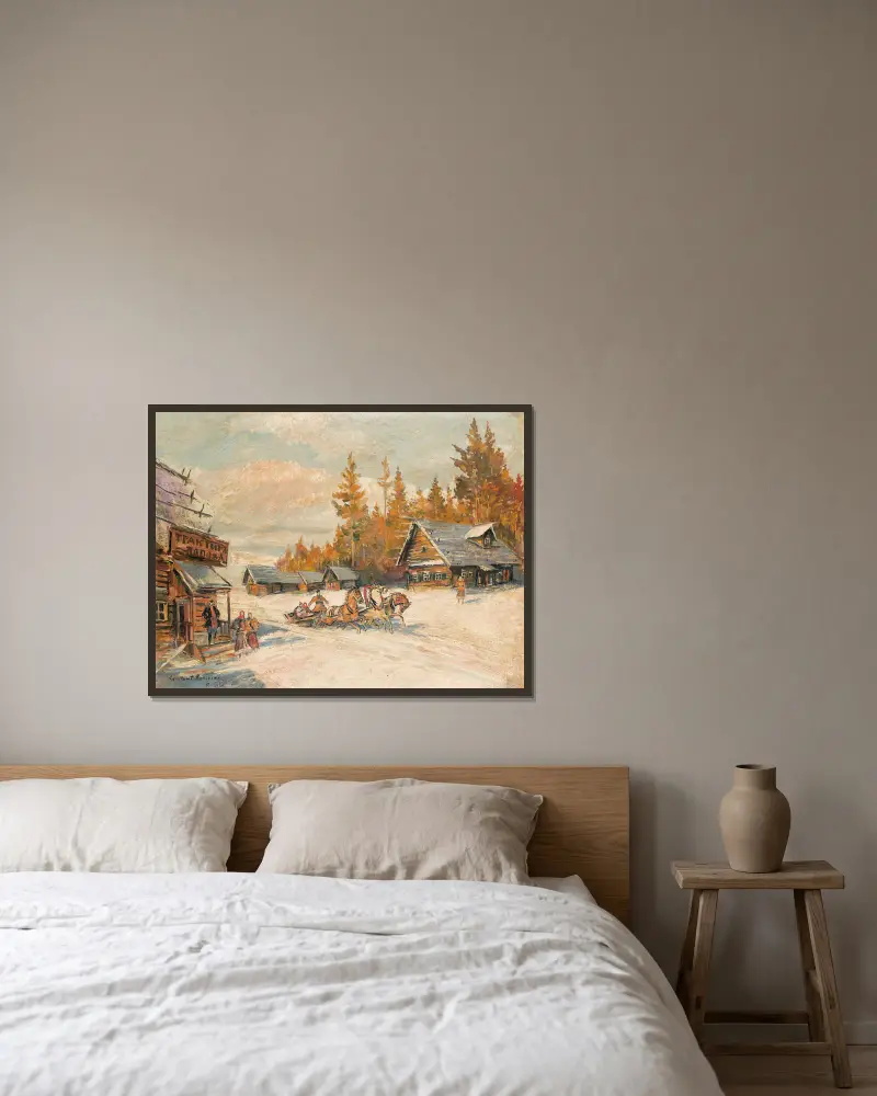 Winterfahrt mit dem Schlitten von Konstantin Alexeevich Korovin gerahmt an einer Wand