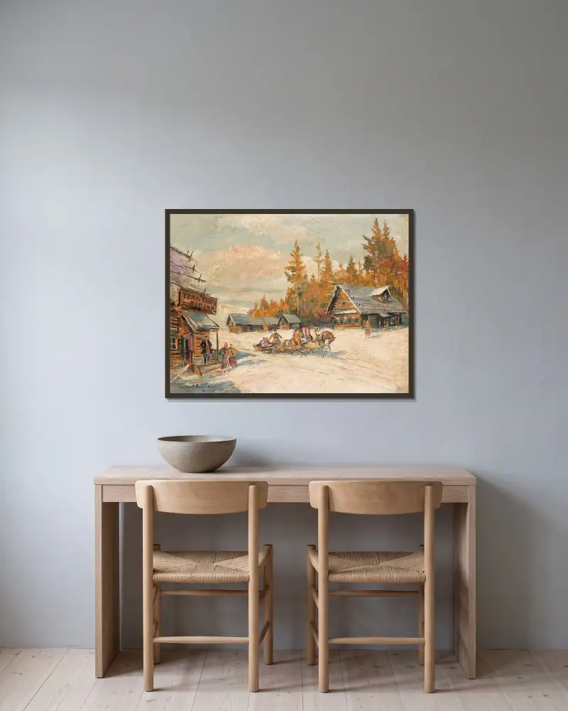 Winterfahrt mit dem Schlitten von Konstantin Alexeevich Korovin gerahmt an einer Wand