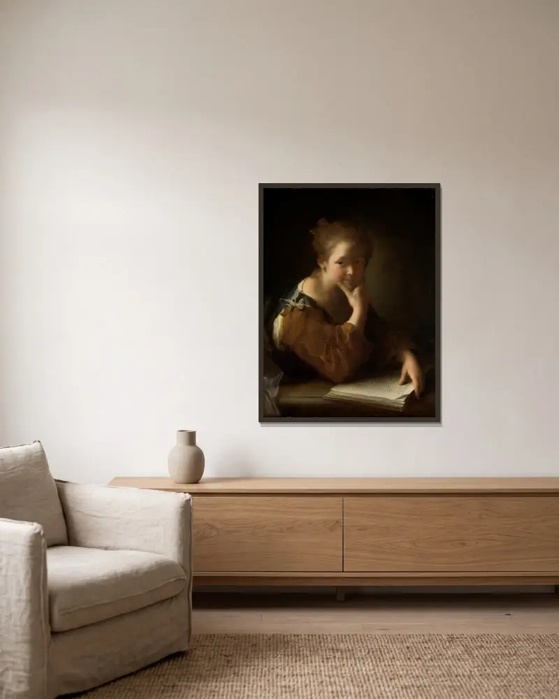 Die Lesende von Alexis Grimou gerahmt an einer Wand