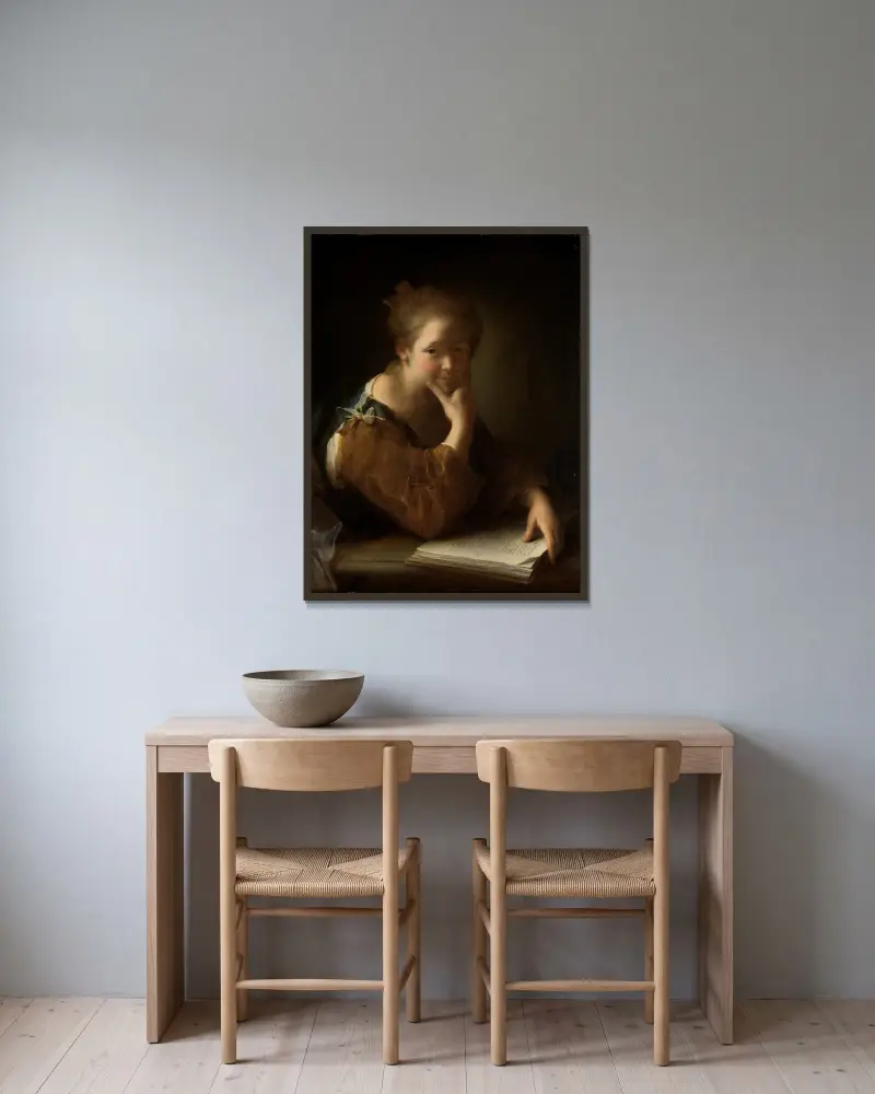Die Lesende von Alexis Grimou gerahmt an einer Wand