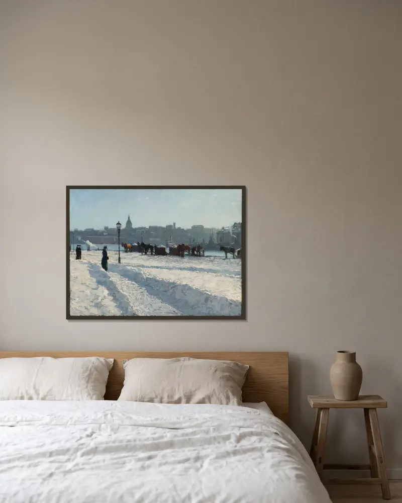 Winter Scene from the Stockholm Waterfront av Alfred Bergström inramad på en vägg
