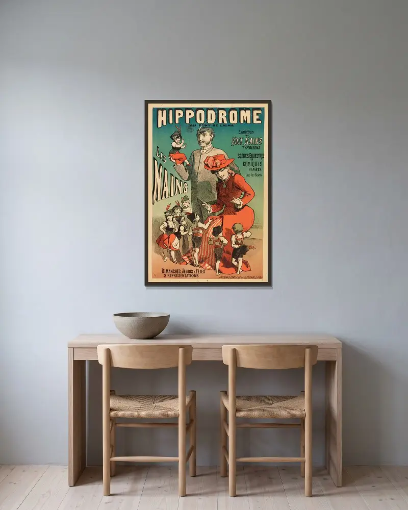 Hippodrome Au Pont De L’alma Les Nains Exhibition Des Huit Nains Tyroliens av Alfred Choubrac inramad på en vägg
