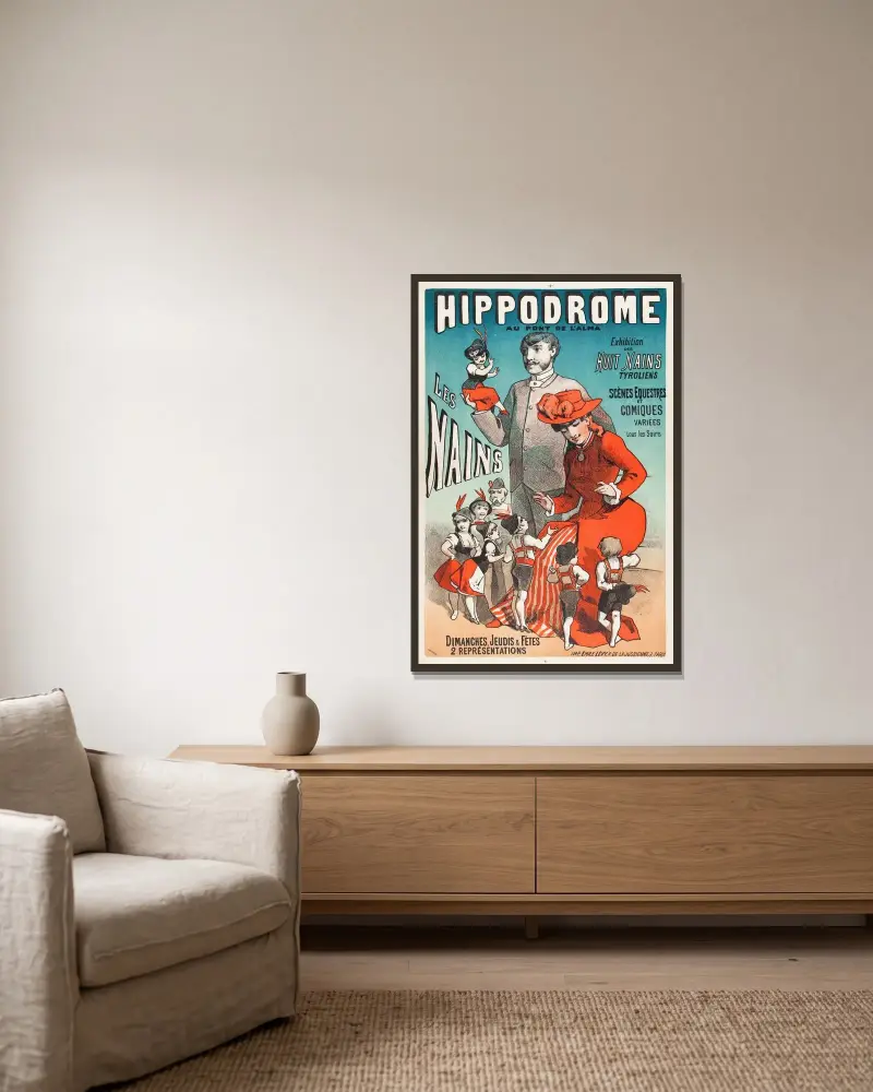 Hippodrome Au Pont De L’alma Les Nains av Alfred Choubrac inramad på en vägg