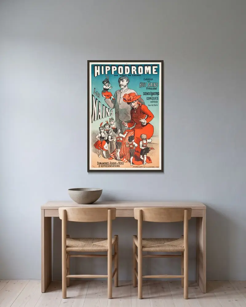 Hippodrome Au Pont De L’alma Les Nains av Alfred Choubrac inramad på en vägg
