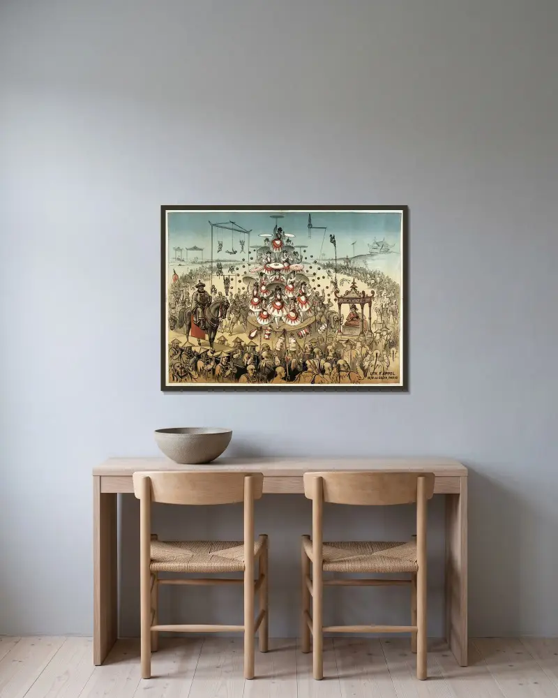 Les Japonais av Alfred Choubrac inramad på en vägg