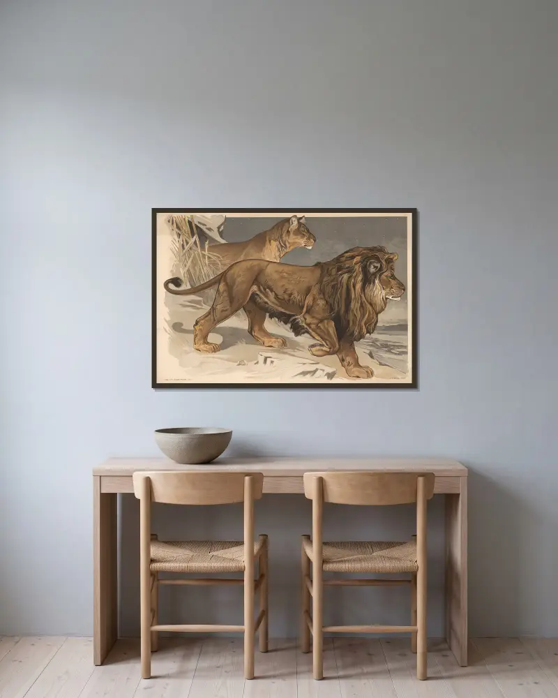 Löwe von Alfred Fiedler gerahmt an einer Wand