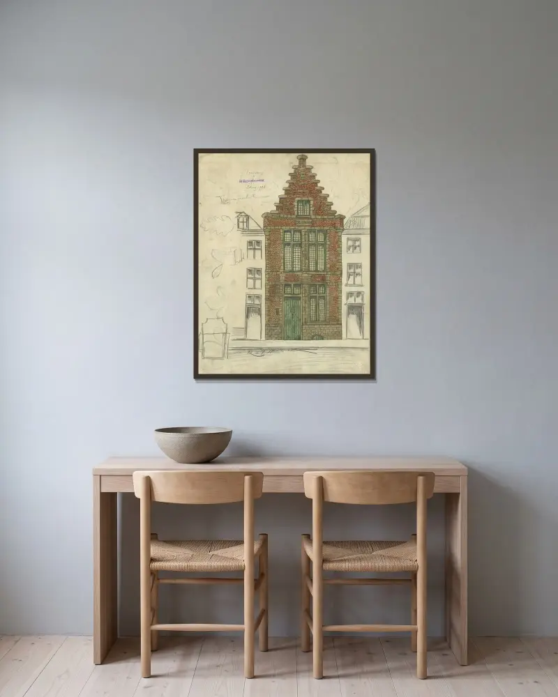 A. Drömmen; Projekt för huset på Sint Antoniusstraat och B. Kastanjeblad av Alfred Ost inramad på en vägg