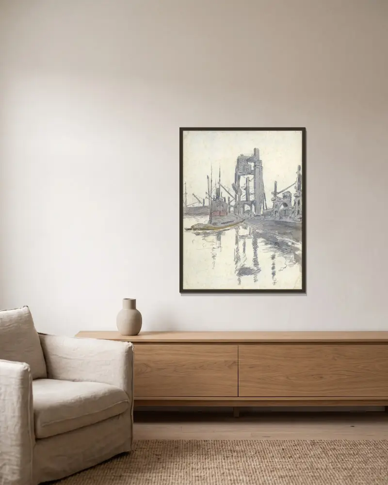 Antwerpener Hafendock von Alfred Ost gerahmt an einer Wand