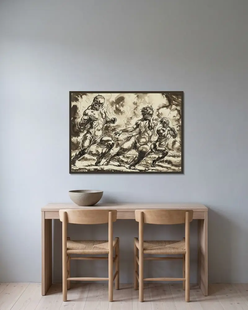 Bestormers van het lot av Alfred Ost inramad på en vägg