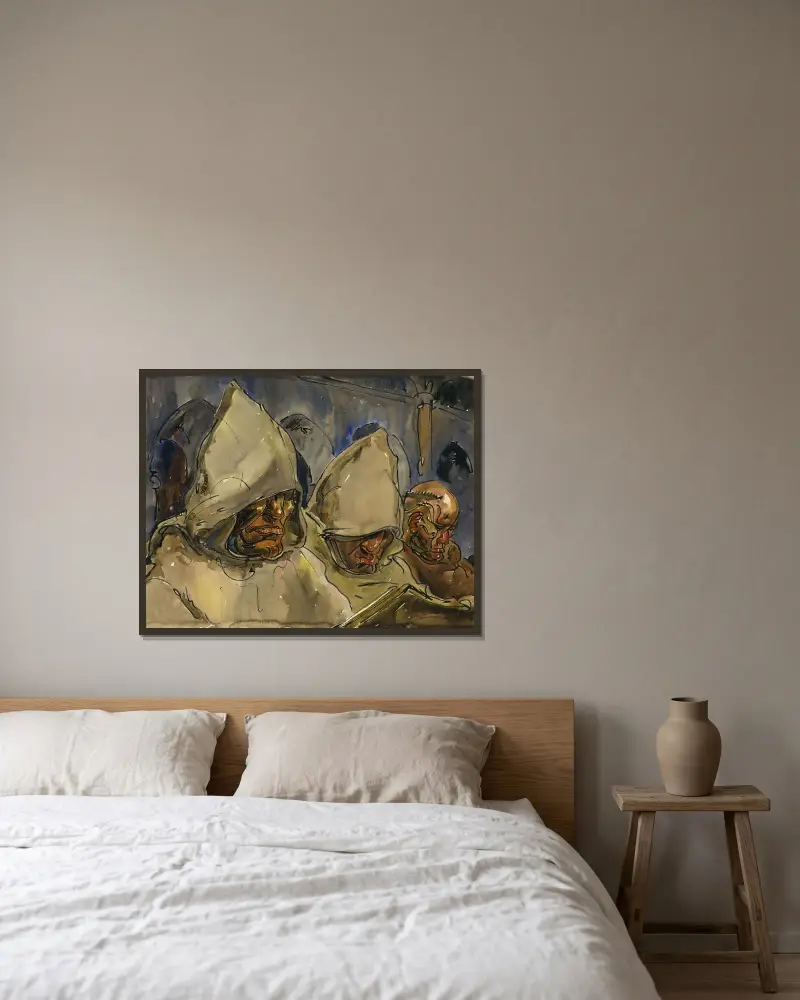 Betende Brüder von Alfred Ost gerahmt an einer Wand