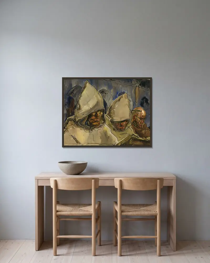Betende Brüder von Alfred Ost gerahmt an einer Wand