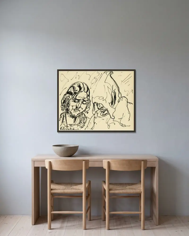 Boete av Alfred Ost inramad på en vägg