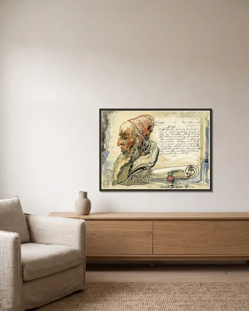 Brief Dandelé von Alfred Ost gerahmt an einer Wand