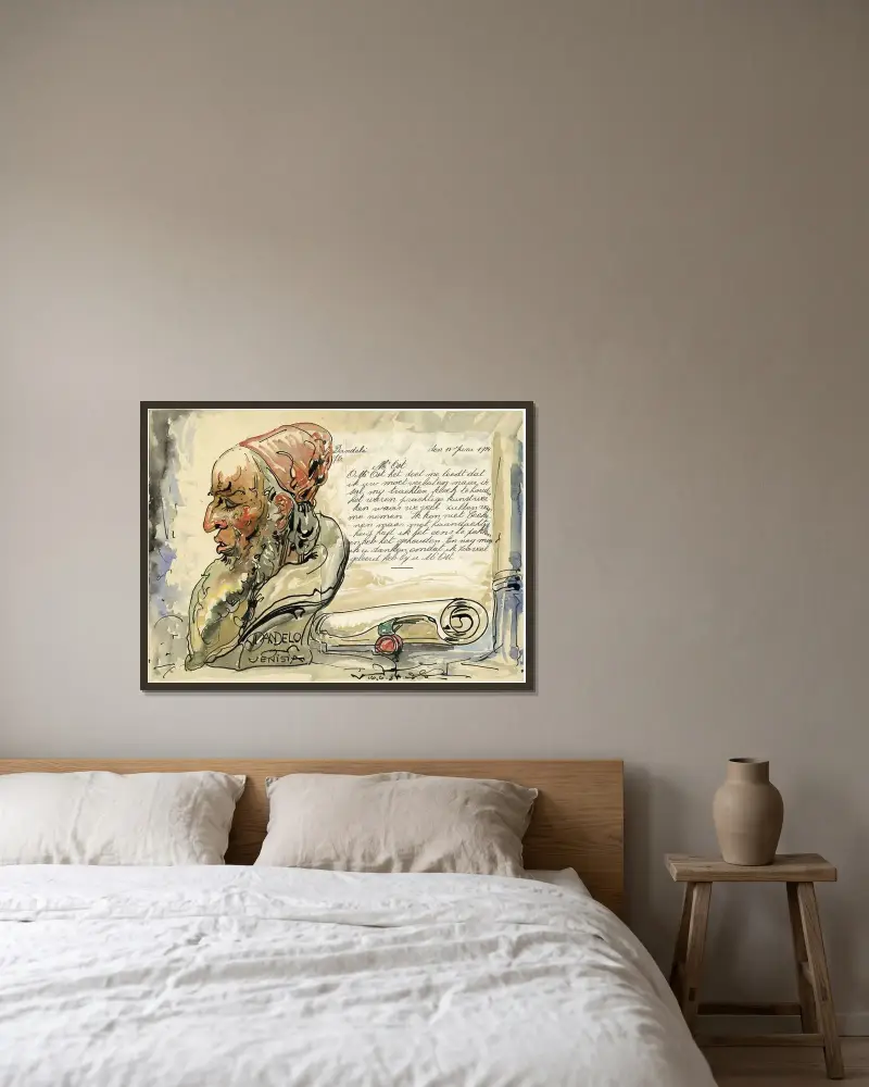 Brief Dandelé von Alfred Ost gerahmt an einer Wand