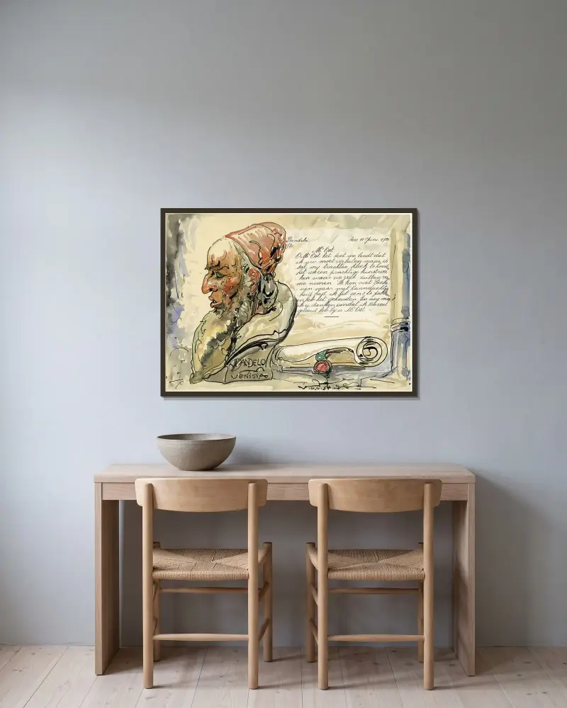 Brief Dandelé von Alfred Ost gerahmt an einer Wand