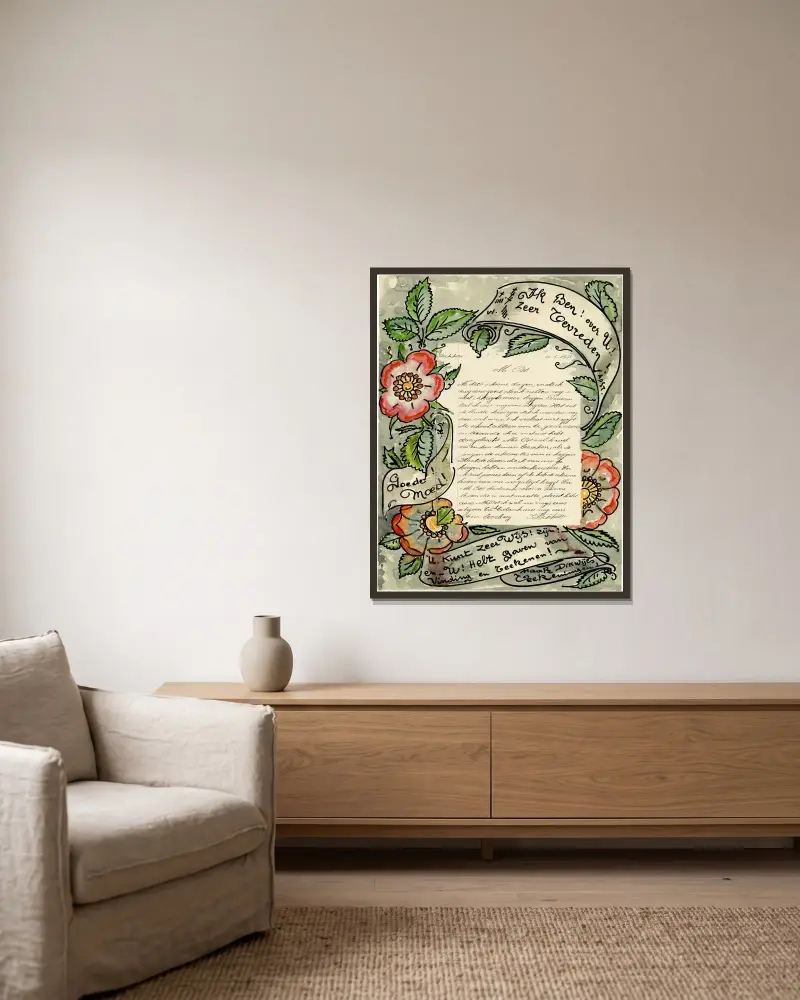 Brief Dekkers von Alfred Ost gerahmt an einer Wand