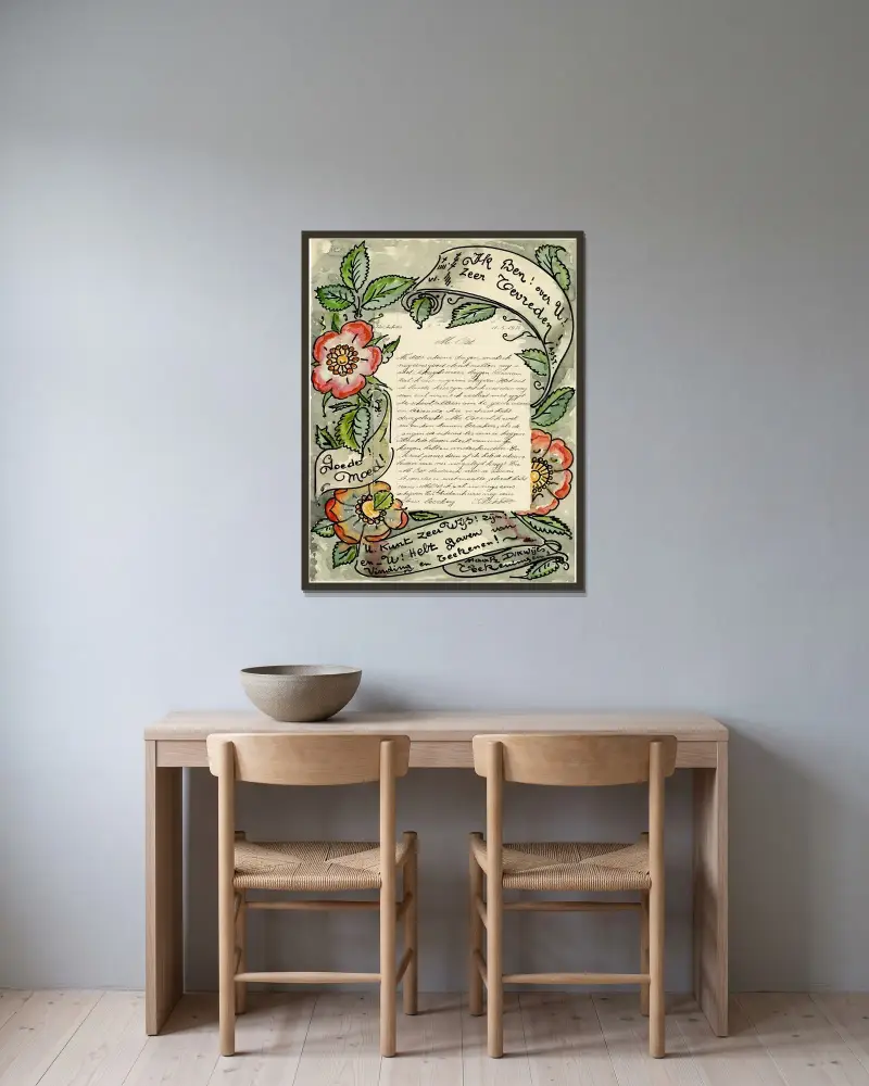 Brief Dekkers von Alfred Ost gerahmt an einer Wand