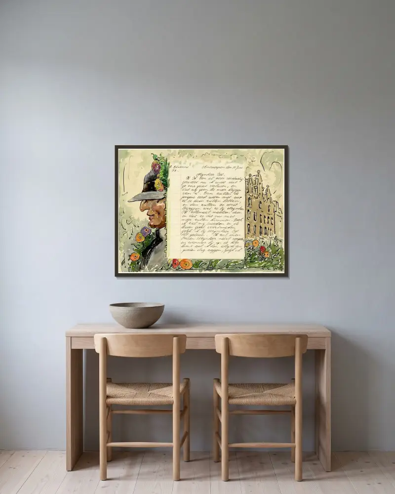 Brief Etienne von Alfred Ost gerahmt an einer Wand