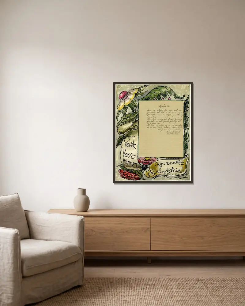 Brief Goossens von Alfred Ost gerahmt an einer Wand
