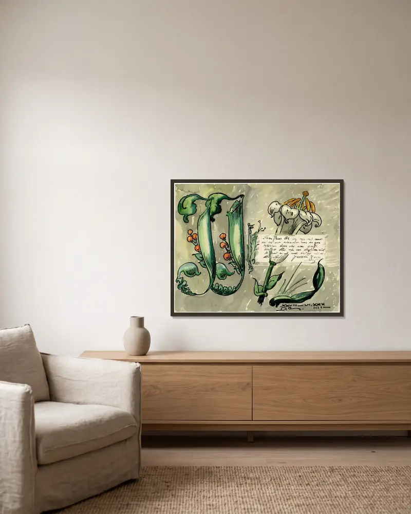 Brief Janssen von Alfred Ost gerahmt an einer Wand