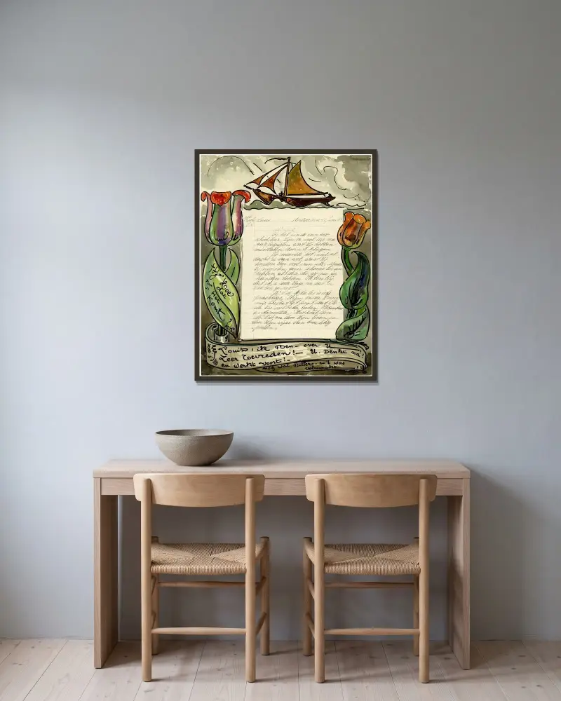 Brief Kool von Alfred Ost gerahmt an einer Wand