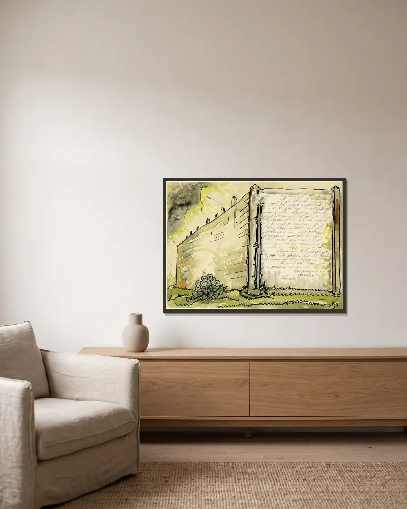Brief Synido von Alfred Ost gerahmt an einer Wand