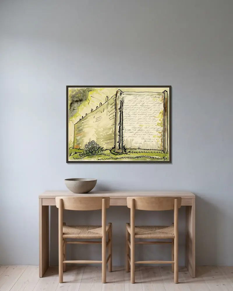 Brief Synido von Alfred Ost gerahmt an einer Wand