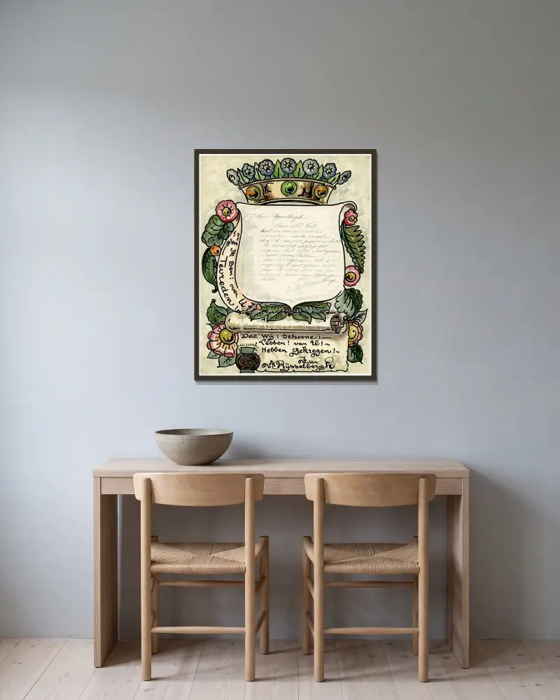 Brief von Rijsselbergh von Alfred Ost gerahmt an einer Wand