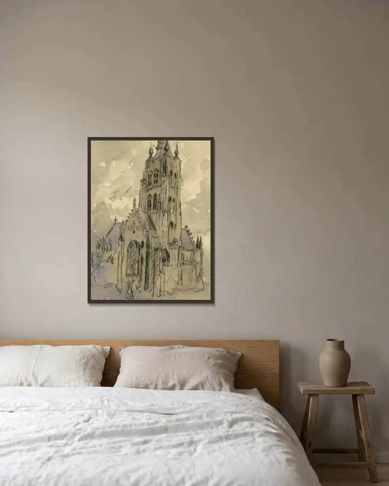 Buitenzicht kerk av Alfred Ost inramad på en vägg