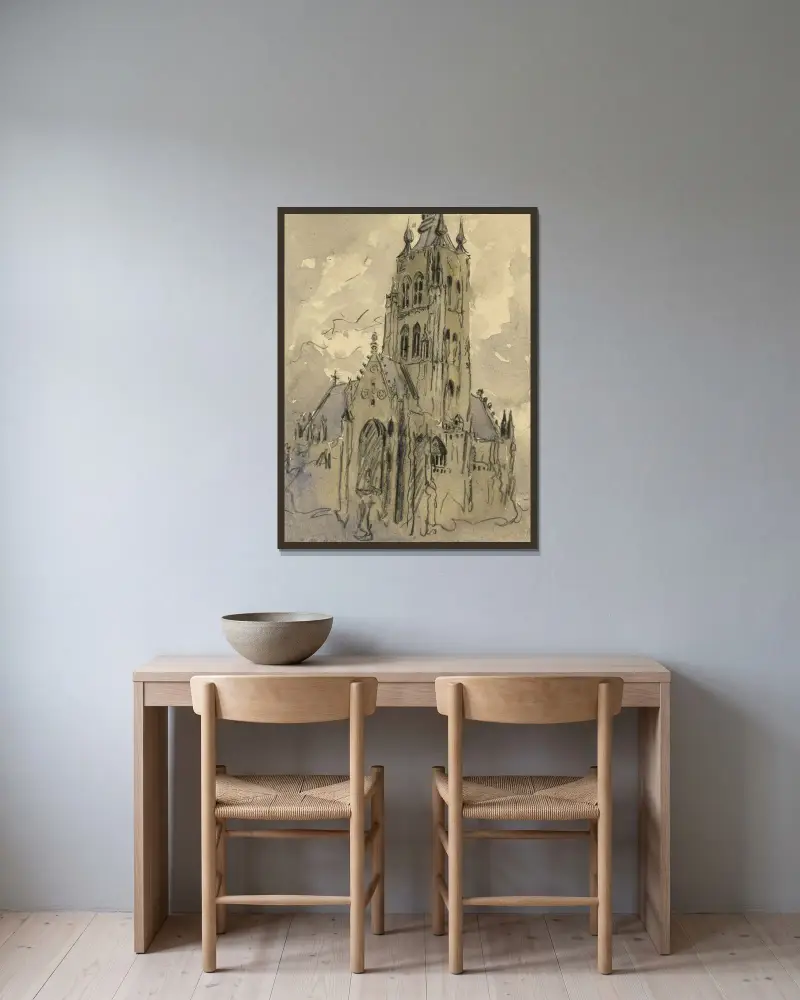 Buitenzicht kerk av Alfred Ost inramad på en vägg