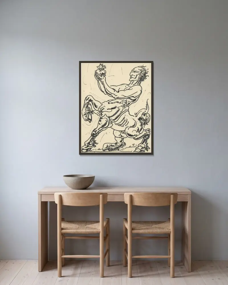 Centaur av Alfred Ost inramad på en vägg