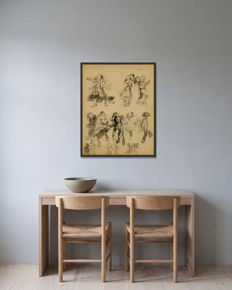 Tanzende Figur von Alfred Ost gerahmt an einer Wand