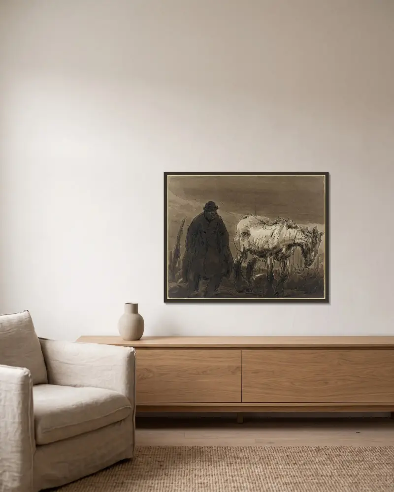 Der Rohling („Die vollbrachte Aufgabe“) von Alfred Ost gerahmt an einer Wand