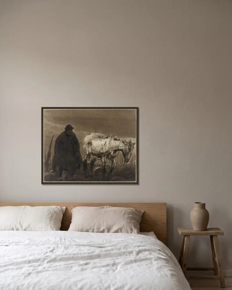Der Rohling („Die vollbrachte Aufgabe“) von Alfred Ost gerahmt an einer Wand