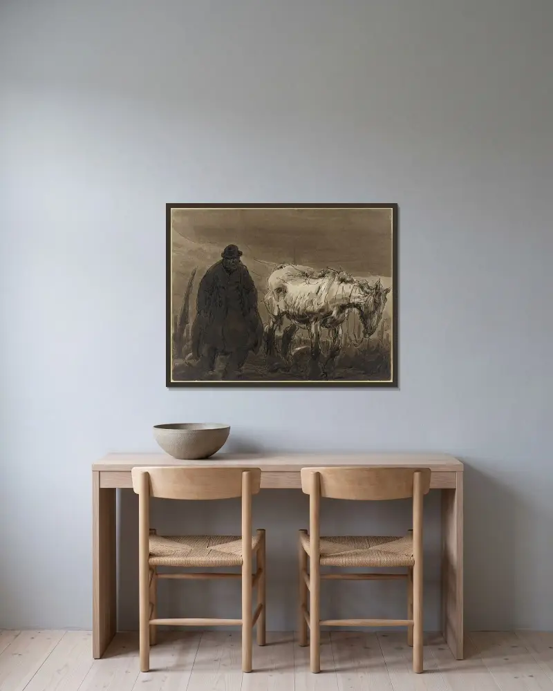 Der Rohling („Die vollbrachte Aufgabe“) von Alfred Ost gerahmt an einer Wand
