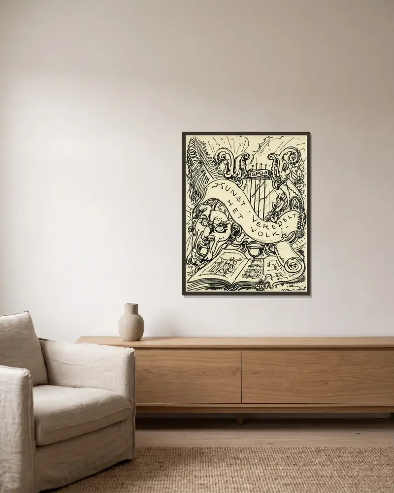 Die Harfe, 1935 von Alfred Ost gerahmt an einer Wand