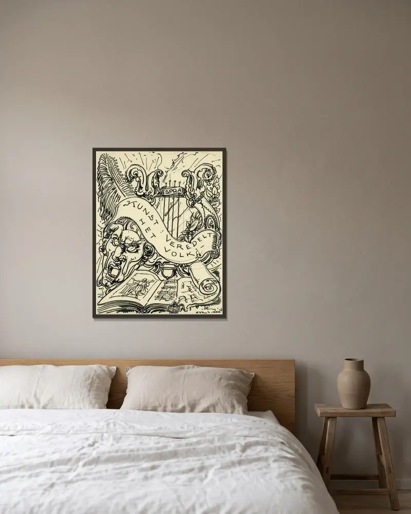 Die Harfe, 1935 von Alfred Ost gerahmt an einer Wand