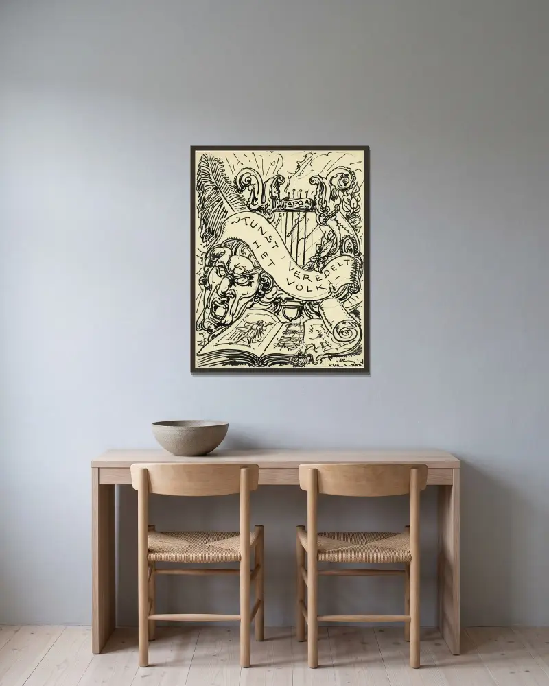 Die Harfe, 1935 von Alfred Ost gerahmt an einer Wand