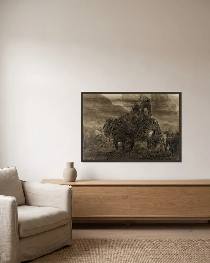 Die Aufräumer von Alfred Ost gerahmt an einer Wand