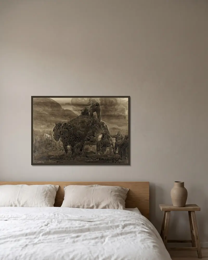 Die Aufräumer von Alfred Ost gerahmt an einer Wand