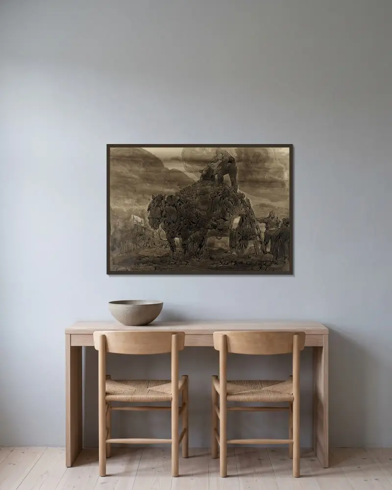 Die Aufräumer von Alfred Ost gerahmt an einer Wand