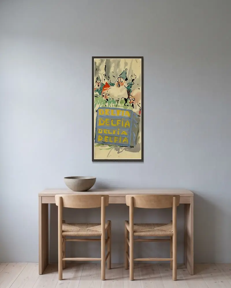 Delfia av Alfred Ost inramad på en vägg