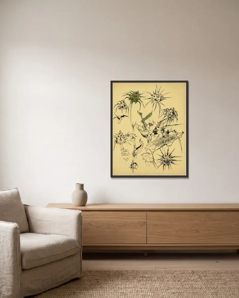Distel, 2. Sorte von Alfred Ost gerahmt an einer Wand