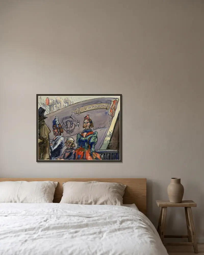 Drie dames aan de kade av Alfred Ost inramad på en vägg