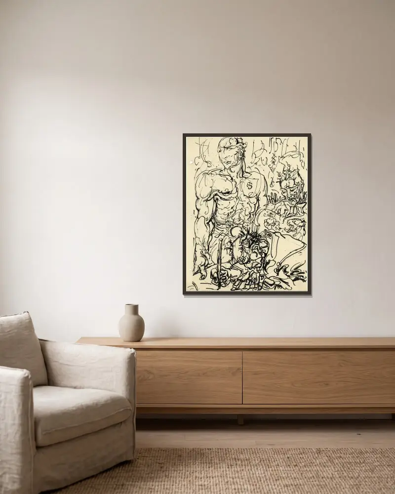 Drei Figuren von Alfred Ost gerahmt an einer Wand