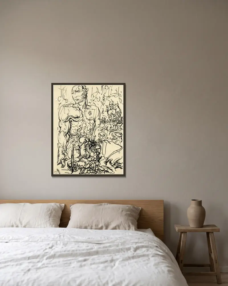 Drei Figuren von Alfred Ost gerahmt an einer Wand