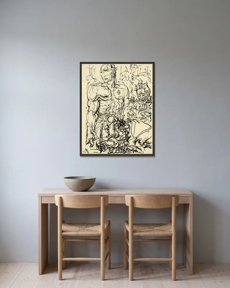Drei Figuren von Alfred Ost gerahmt an einer Wand